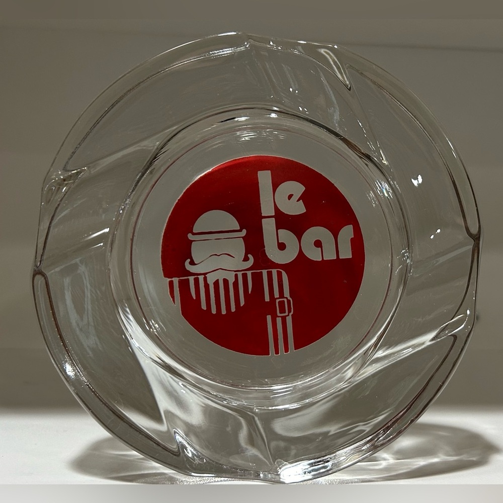 Le Bar Glass Ashtray 4 Slots Man Moustache Hat Red 90’s Clubbing Collectable VNT